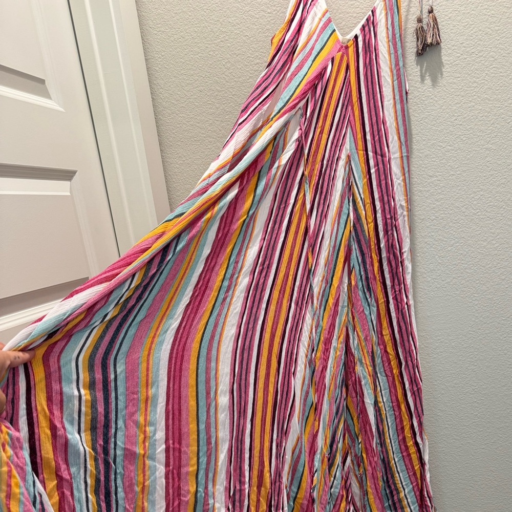 Altar’d State Quesada Maxi Dress Rainbow Stripe Side Slit Tassels Small EUC - Picture 6 of 8